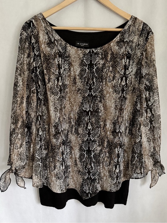 I.N. Studio Tops - I.N. Studio Blouse Womens 1X Brown Snake Print Chiffon Tie Sleeve Tunic Top Boho